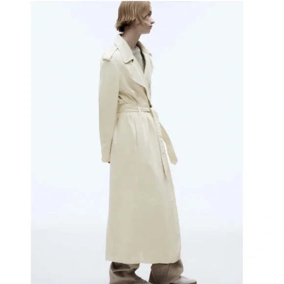 ZARA BELTED COTTON TOPCOAT TRENCH COAT - Picture 7 of 15